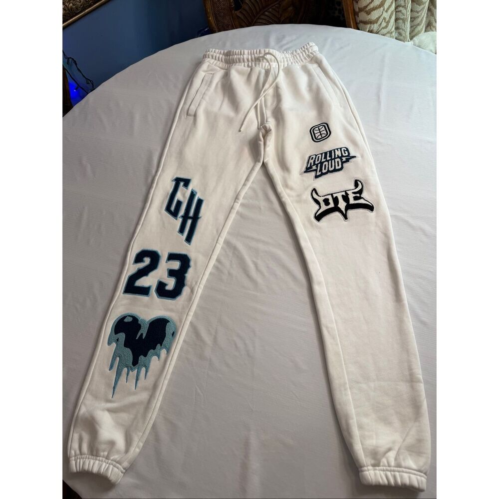 Rolling Loud 2023 White Jogger Festival Embroidered Sweatpants Size Small